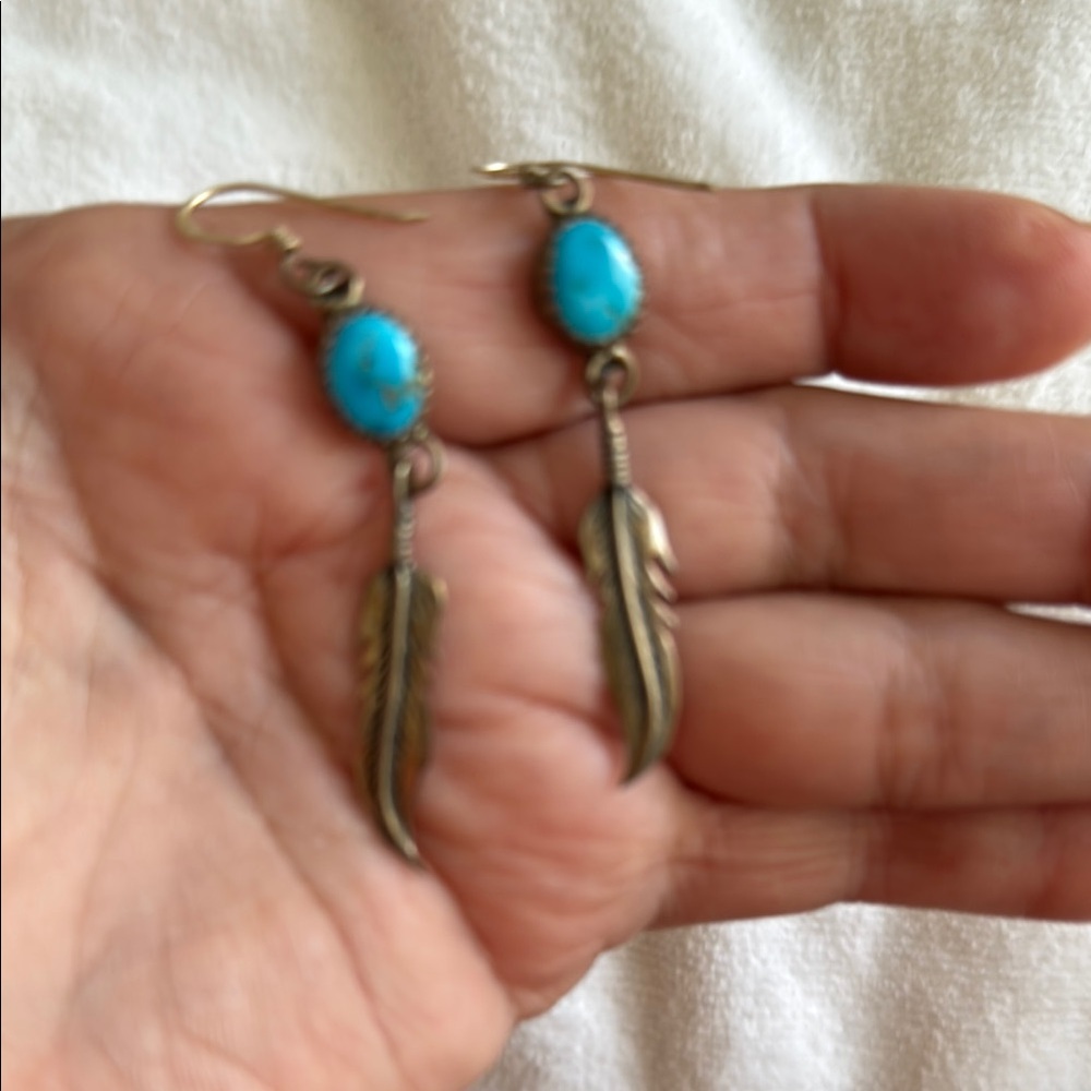 Turquoise feather earrings